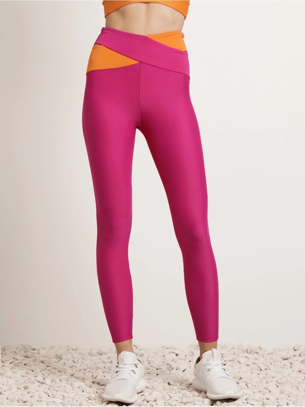 Lanston Sport High-Waist Colorblock Leggings in Pink & Orange
